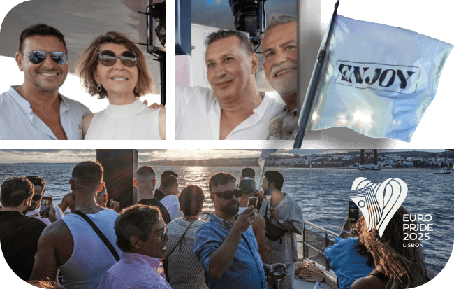 Fotos da festa de Verão da associação ENJOY, a bordo de um barco no rio Tejo.